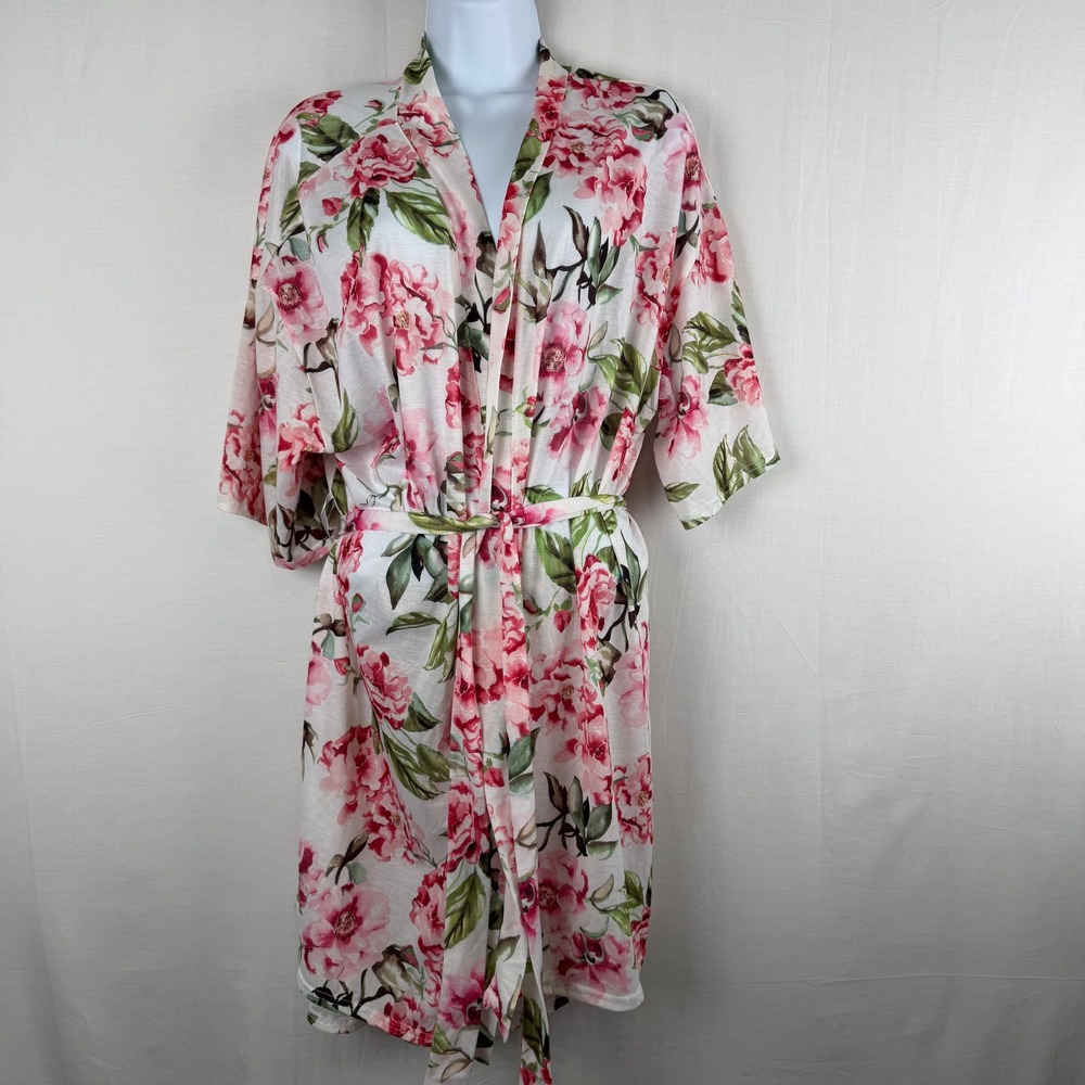 Show Me Your Mumu Floral Robe Pink White Green Short Sleeve One Size OS